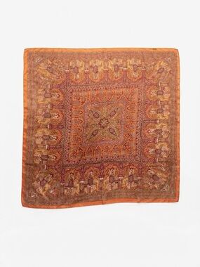 100% Pure Silk Scarf Paisley Floral Orange Gold Made In India